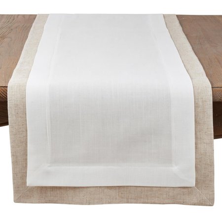SARO LIFESTYLE SARO 1982.I1872B 18 x 72 in. Rectangular Double Layer Table Runner with Thick Border Design - Ivory 1982.I1872B